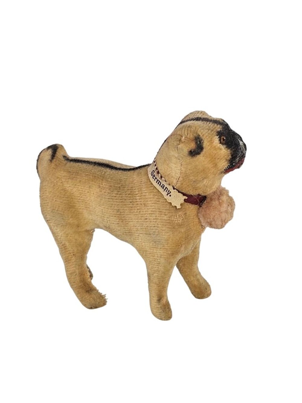 Antique Germany Putz Pug Dog Felt Doll Companion 3.5" Vintage Figurine FLAW